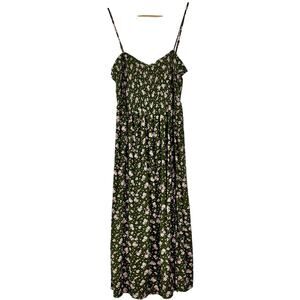 Aeropostle Women’s Floral Dress Green Size L Smocked Bodice Spaghetti‎ Strap